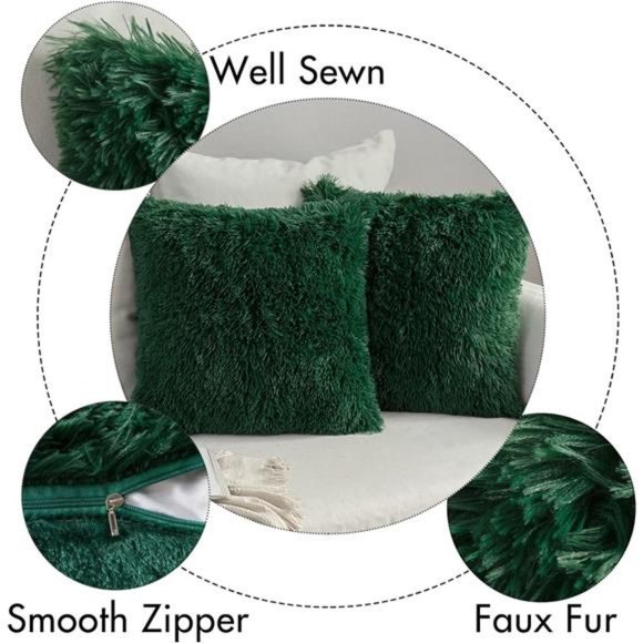 2 Pcs Green Throw Cover Deluxe | Winter Decorative Plush Pillow Case 18x18 Inch - Picture 2 of 2